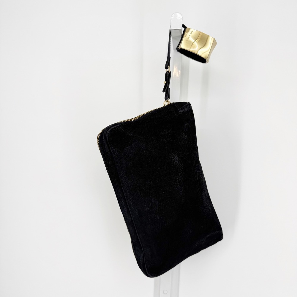Zara Basic Black Leather Gold Cuff Handle Clutch Bag Small